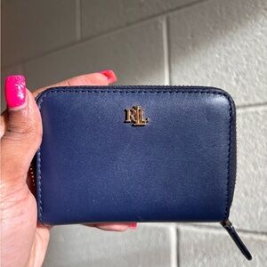 Navy Blue Ralph Lauren leather zip wallet.